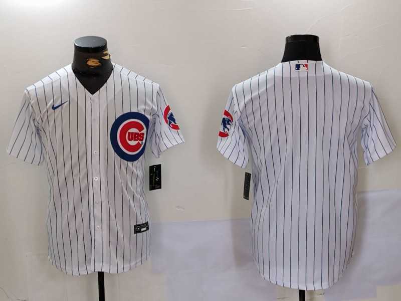 Mens Chicago Cubs Blank White With Patch Stitched Cool Base Nike Jersey